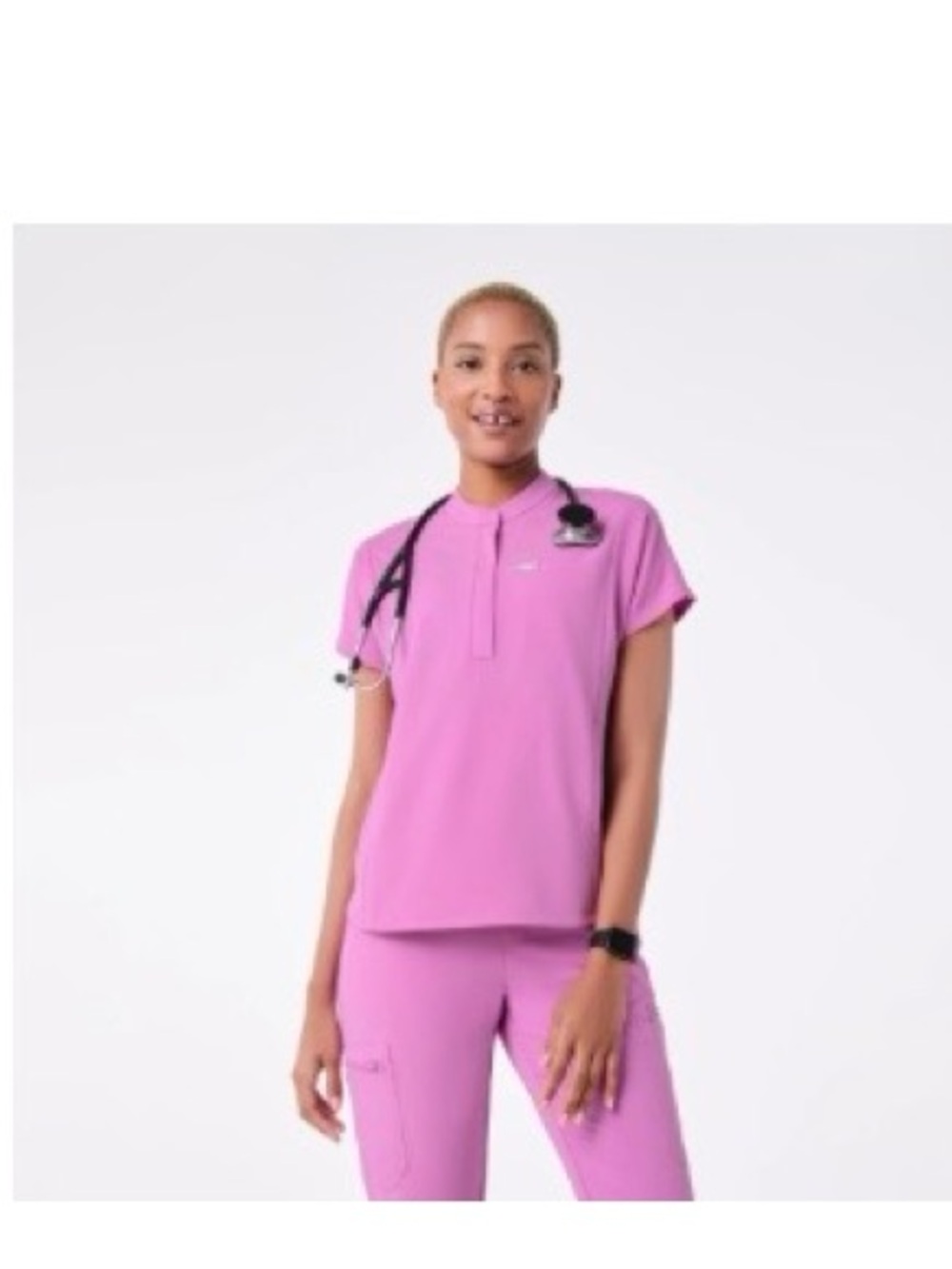 Figs Women's Pink Mock-Neck Scrub Top